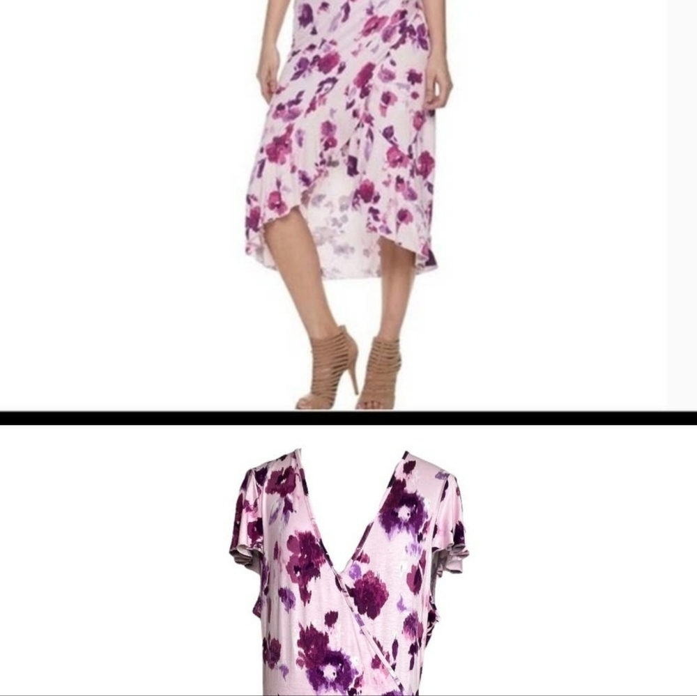 Juicy Couture Tie Dye Floral Midi Dress Faux Wrap Ruffle Sleeve Y2K s sz Large